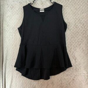 Caren Sport Peplum Top Womens 3X Black Sleeveless Faux V Neck Whimsy Goth Dark